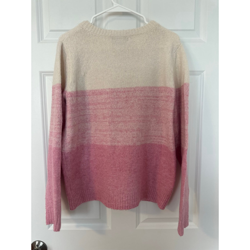 Women's Cupcakes and Cashmere M Crew Neck Pink and Beige Block Sweater - Picture 3 of 4